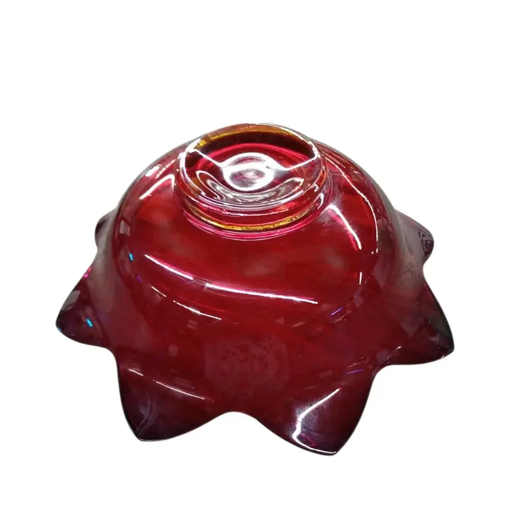 Vintage Fenton Ruby Red Amberina Tulip 8 Petal Flower Glass Bowl